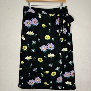 NWT Loft Womens Linen Blend Midi Wrap Skirt Black Floral Colorful Women’s Size 8